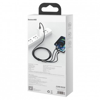 Baseus Tungsten kabel 3v1 USB - USB typu C / Lightning / micro USB 3,5 A 1,5 m černý (CAMLTWJ-01)