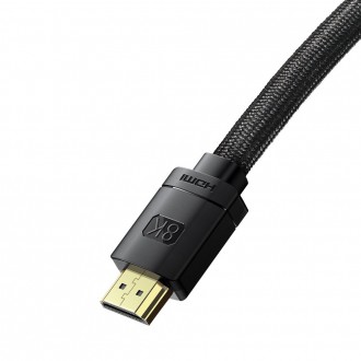 Kabel Baseus HDMI 2.1 8K 60 Hz 48 Gbps / 4K 120 Hz / 2K 144 Hz 3D eARC QMS Dynamic HDR VRR ALLM 3 m černý (CAKGQ-L01)