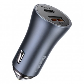 Rychlá nabíječka do auta Baseus Golden Contactor Pro USB Type C / USB 40 W Power Delivery 3.0 Quick Charge 4+ SCP FCP AFC + USB kabel - USB Type C šed