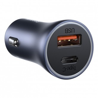 Rychlá nabíječka do auta Baseus Golden Contactor Pro USB Type C / USB 40 W Power Delivery 3.0 Quick Charge 4+ SCP FCP AFC + USB kabel - USB Type C šed