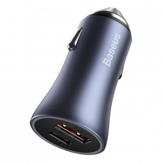 Rychlá nabíječka do auta Baseus Golden Contactor Pro USB Type C / USB 40 W Power Delivery 3.0 Quick Charge 4+ SCP FCP AFC + USB kabel - USB Type C šed