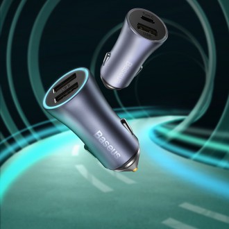 Rychlá nabíječka do auta Baseus Golden Contactor Pro USB Type C / USB 40 W Power Delivery 3.0 Quick Charge 4+ SCP FCP AFC + USB kabel - USB Type C šed