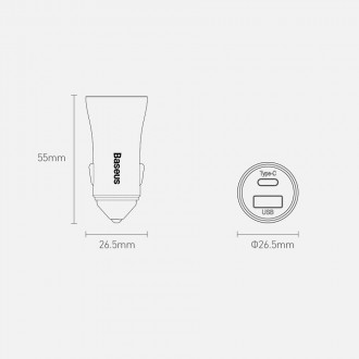 Rychlá nabíječka do auta Baseus Golden Contactor Pro USB Type C / USB 40 W Power Delivery 3.0 Quick Charge 4+ SCP FCP AFC + USB kabel - USB Type C šed