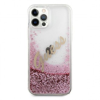 Guess GUHCP12LGLVSPI iPhone 12 Pro Max 6,7&quot; růžové/růžové pevné pouzdro Glitter Vintage Script