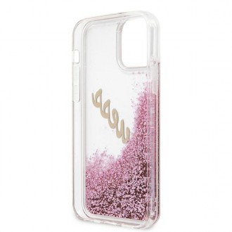 Guess GUHCP12LGLVSPI iPhone 12 Pro Max 6,7&quot; růžové/růžové pevné pouzdro Glitter Vintage Script