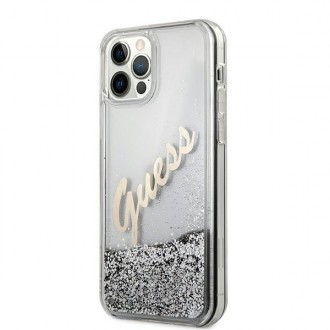 Guess GUHCP12LGLVSSI iPhone 12 Pro Max 6,7&quot; stříbrný/stříbrný pevný obal Glitter Vintage Script