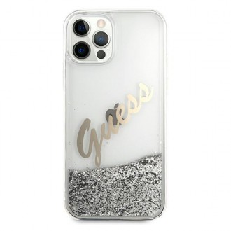 Guess GUHCP12LGLVSSI iPhone 12 Pro Max 6,7&quot; stříbrný/stříbrný pevný obal Glitter Vintage Script