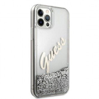 Guess GUHCP12LGLVSSI iPhone 12 Pro Max 6,7&quot; stříbrný/stříbrný pevný obal Glitter Vintage Script