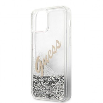 Guess GUHCP12LGLVSSI iPhone 12 Pro Max 6,7&quot; stříbrný/stříbrný pevný obal Glitter Vintage Script