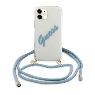 Guess GUHCP12SCRTVSBL iPhone 12 mini 5,4&quot; modro/modré pevné pouzdro Script Vintage