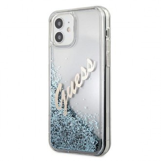 Guess GUHCP12SGLVSBL iPhone 12 mini 5,4&quot; modro/modré pevné pouzdro Glitter Vintage Script