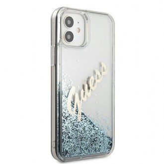 Guess GUHCP12SGLVSBL iPhone 12 mini 5,4&quot; modro/modré pevné pouzdro Glitter Vintage Script