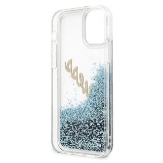 Guess GUHCP12SGLVSBL iPhone 12 mini 5,4&quot; modro/modré pevné pouzdro Glitter Vintage Script