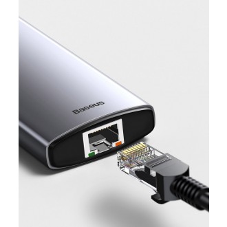 Baseus Metal Gleam 6in1 multifunkční rozbočovač USB typu C – napájení USB typu C 100 W / HDMI 4K 30 Hz / 3x USB 3.2 Gen 1 / RJ45 1 Gbps šedá (CAHUB-CW