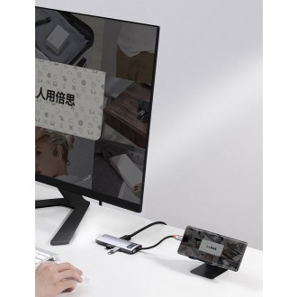 Baseus Metal Gleam 6in1 multifunkční rozbočovač USB typu C – napájení USB typu C 100 W / HDMI 4K 30 Hz / 3x USB 3.2 Gen 1 / RJ45 1 Gbps šedá (CAHUB-CW