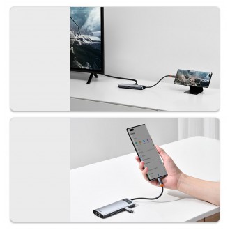 [RETURNED ITEM] Baseus Metal Gleam 8in1 multifunctional HUB USB Type C - USB Type C Power Delivery 100 W / HDMI 4K 30 Hz / SD and microSD memory card