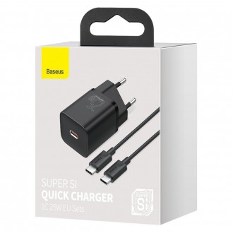 Rychlá nabíječka Baseus Super Si Quick Charge 3.0 Power Delivery 25W 3A + kabel USB Typ C - USB Typ C 3A 1m černý (TZCCSUP-L01)