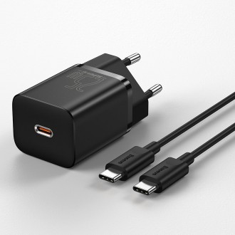 Rychlá nabíječka Baseus Super Si Quick Charge 3.0 Power Delivery 25W 3A + kabel USB Typ C - USB Typ C 3A 1m černý (TZCCSUP-L01)