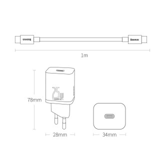 Rychlá nabíječka Baseus Super Si Quick Charge 3.0 Power Delivery 25W 3A + kabel USB Typ C - USB Typ C 3A 1m černý (TZCCSUP-L01)