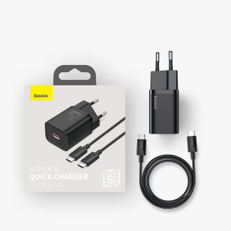 Rychlá nabíječka Baseus Super Si Quick Charge 3.0 Power Delivery 25W 3A + kabel USB Typ C - USB Typ C 3A 1m černý (TZCCSUP-L01)