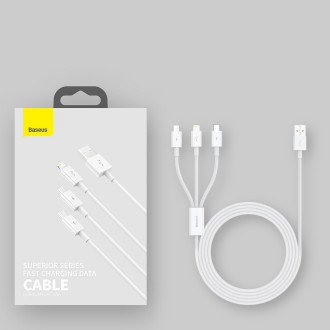 Baseus Superior 3v1 USB kabel – Lightning / USB typu C / Micro USB 3,5 A 1,5 m bílý (CAMLTYS-02)