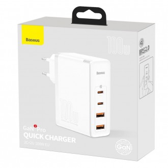 Baseus GaN2 Pro rychlá nabíječka 100W USB / USB Type C Quick Charge 4+ Power Delivery bílá (CCGAN2P-L02)