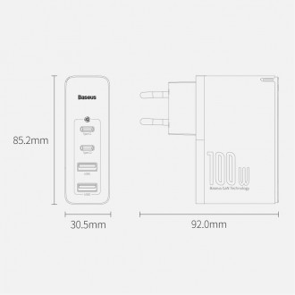 Baseus GaN2 Pro rychlá nabíječka 100W USB / USB Type C Quick Charge 4+ Power Delivery bílá (CCGAN2P-L02)