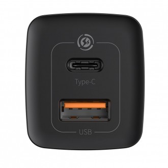 Rychlá nabíječka Baseus GaN2 Lite 65W USB / USB Type C Quick Charge 3.0 Power Delivery (nitrid galia) černá (CCGAN2L-B01)