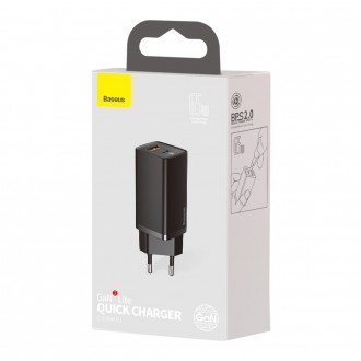 Rychlá nabíječka Baseus GaN2 Lite 65W USB / USB Type C Quick Charge 3.0 Power Delivery (nitrid galia) černá (CCGAN2L-B01)