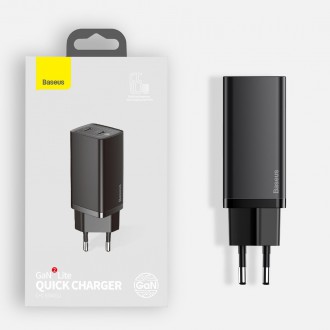 Rychlá nabíječka Baseus GaN2 Lite 65W USB / USB Type C Quick Charge 3.0 Power Delivery (nitrid galia) černá (CCGAN2L-B01)