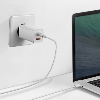 Rychlá nabíječka Baseus GaN2 Lite 65W USB / USB Type C Quick Charge 3.0 Power Delivery (nitrid galia) bílá (CCGAN2L-B02)