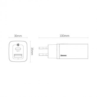 Rychlá nabíječka Baseus GaN2 Lite 65W USB / USB Type C Quick Charge 3.0 Power Delivery (nitrid galia) bílá (CCGAN2L-B02)