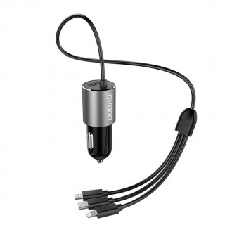 Dudao 3in1 USB car charger 3,4 A built-in cable Lightning / USB Type C / micro USB black (R5ProN black)
