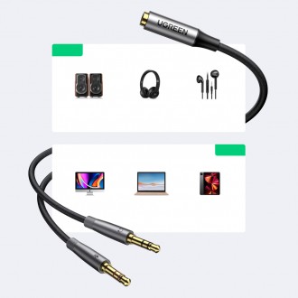 Ugreen AUX splitter cable 3.5 mm mini jack (female) - 2x 3.5 mm mini jack (male - microphone and headphones) silver (AV193 50255)