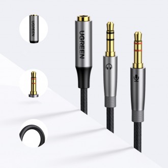 Ugreen AUX splitter cable 3.5 mm mini jack (female) - 2x 3.5 mm mini jack (male - microphone and headphones) silver (AV193 50255)