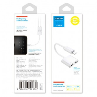 Joyroom Lightning - 2x Lightning headphone adapter audio and charging white (S-Y104)