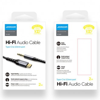 Joyroom AUX stereo audio cable 3.5 mm mini jack - USB Type C for tablet phone 2 m black (SY-A03)
