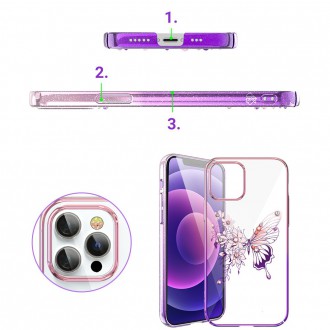 Kingxbar Butterfly Series shiny case decorated with original Swarovski crystals iPhone 12 Pro Max pink