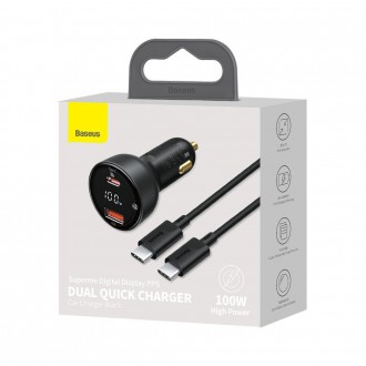 Baseus Superme rychlonabíječka do auta USB / USB Type C 100W PPS Quick Charge Power Delivery + USB kabel Typ C 100W (20V/5A) 1m černý (TZCCZX-01)