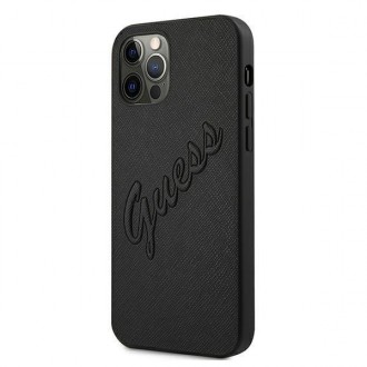 Guess GUHCP12LRSAVSBK iPhone 12 Pro Max 6,7&quot; černo/černé pevné pouzdro Saffiano Vintage Script