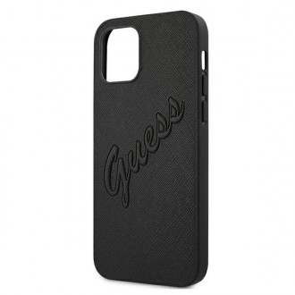 Guess GUHCP12LRSAVSBK iPhone 12 Pro Max 6,7&quot; černo/černé pevné pouzdro Saffiano Vintage Script