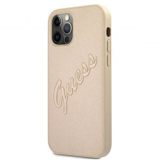 Guess GUHCP12LRSAVSLG iPhone 12 Pro Max 6,7&quot; zlatý/zlatý pevný obal Saffiano Vintage Script