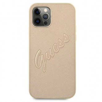 Guess GUHCP12LRSAVSLG iPhone 12 Pro Max 6,7&quot; zlatý/zlatý pevný obal Saffiano Vintage Script