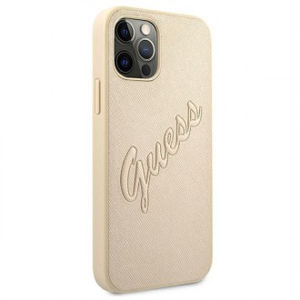 Guess GUHCP12LRSAVSLG iPhone 12 Pro Max 6,7&quot; zlatý/zlatý pevný obal Saffiano Vintage Script