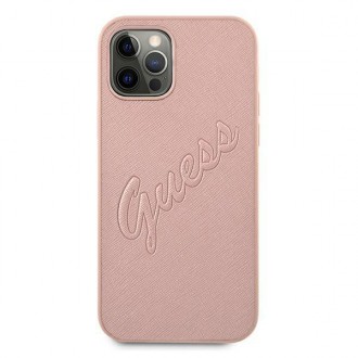 Guess GUHCP12LRSAVSRG iPhone 12 Pro Max 6,7&quot; růžový/růžový pevný obal Saffiano Vintage Script