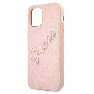 Guess GUHCP12LRSAVSRG iPhone 12 Pro Max 6,7&quot; růžový/růžový pevný obal Saffiano Vintage Script