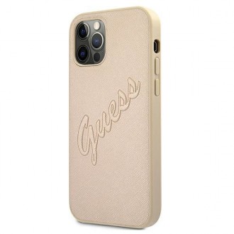 Guess GUHCP12MRSAVSLG iPhone 12/12 Pro 6,1&quot; zlatý/zlatý pevný obal Saffiano Vintage Script