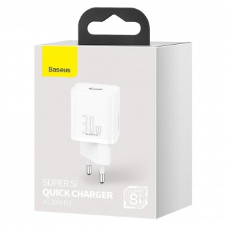 Rychlá nabíječka Baseus Super Si 1C USB Type C 30W Power Delivery Quick Charge bílá (CCSUP-J02)