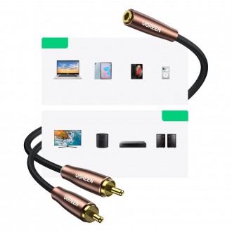 Ugreen cable audio cable 3.5 mm mini jack (female) - 2RCA (male) 2m brown (AV198 50131)