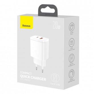 [RETURNED ITEM]  Baseus Compact Fast USB / USB Type C Charger 20W 3A Power Delivery Quick Charge 3.0 white (CCXJ-B02)
